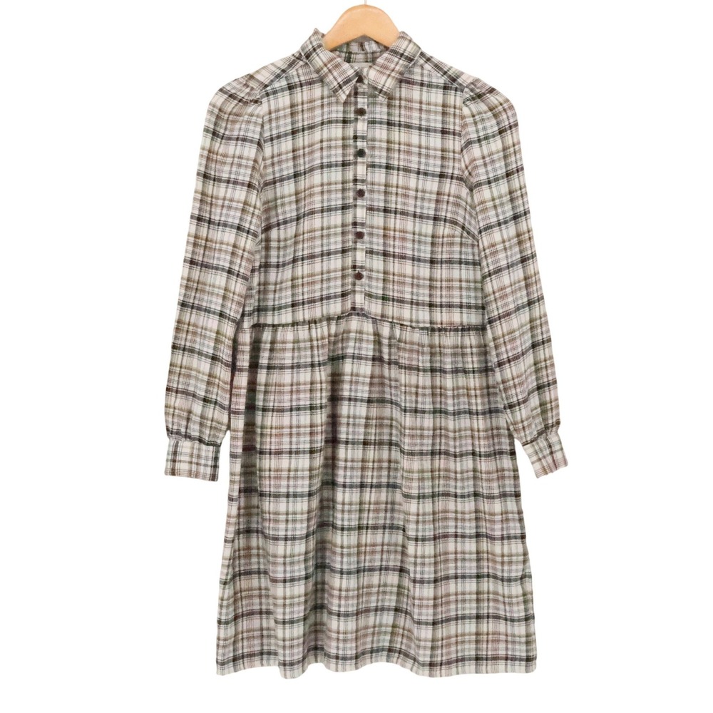 Loft Plaid Flannel Shirt Dress Womens Size XSP Western Grunge Cottage Academia